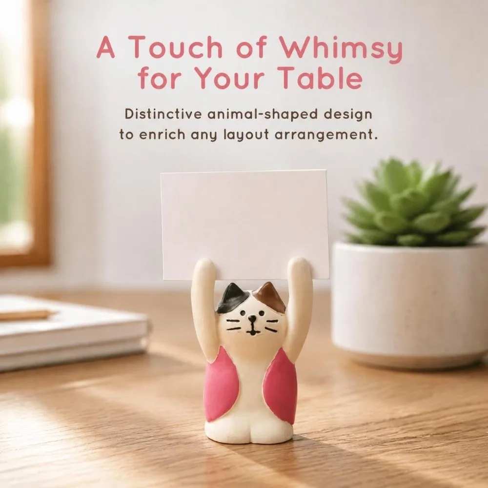 Animal Shaped Table Number Holder Resin Cartoon Design Place Card Holder Pink Base Clip Structure Desk Decoration Clip