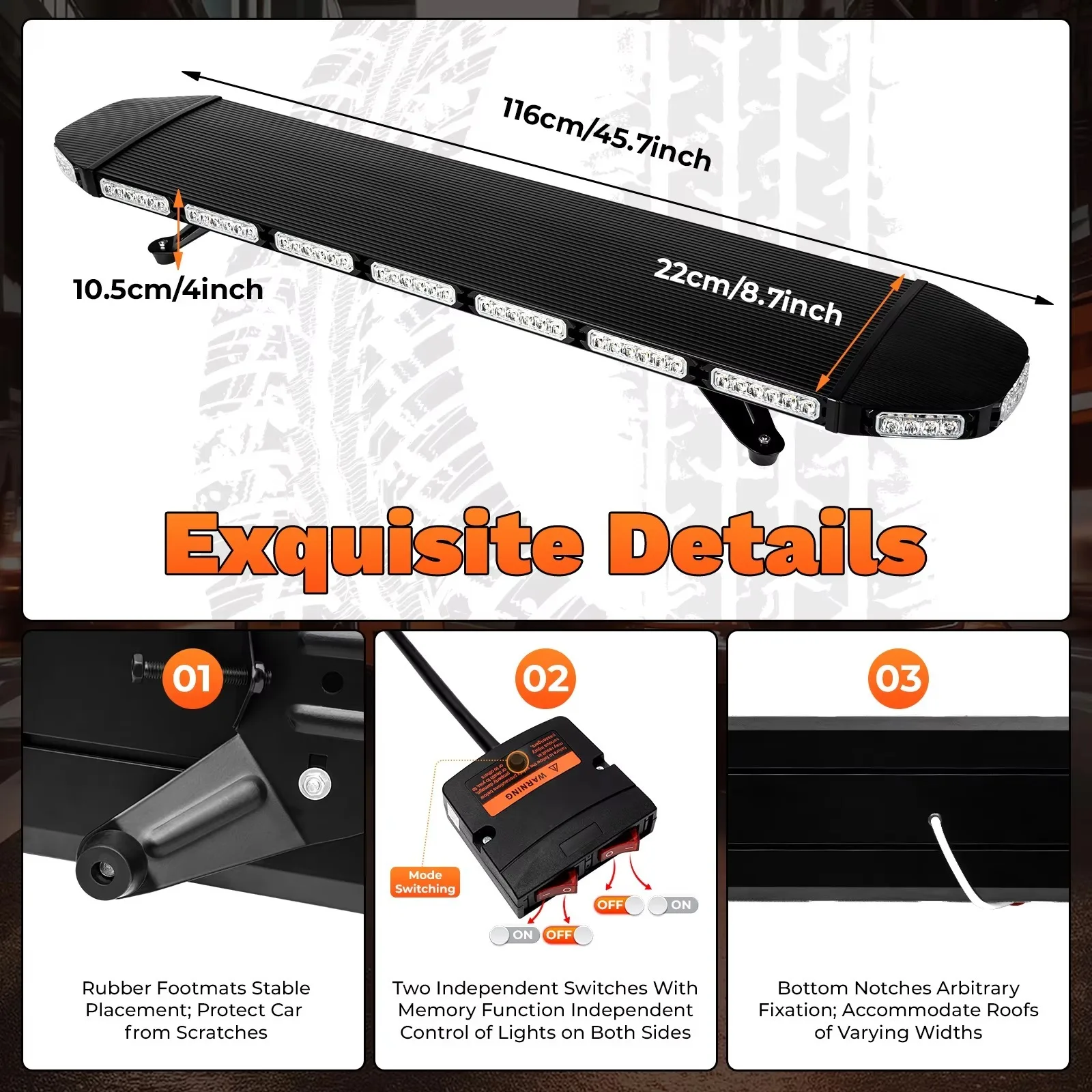 

BYMAOCAR 48" 108LED Strobe Warning Lights Bar W/ 15 Flashing Modes High Visibility for Vehicles, Security, Snowplow, Tow Trucks