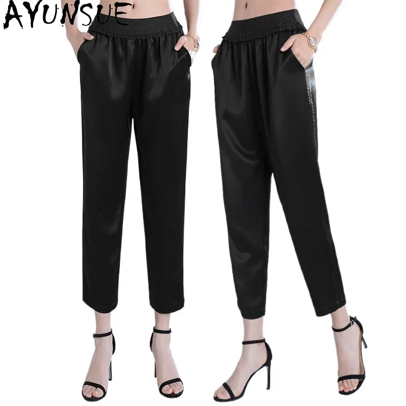 AYUNSUE 95% Mulberry Silk Women Pants Summer 2024 Office Wear Trousers Womens Old Money Style Harem Pants Womans Clothing штаны