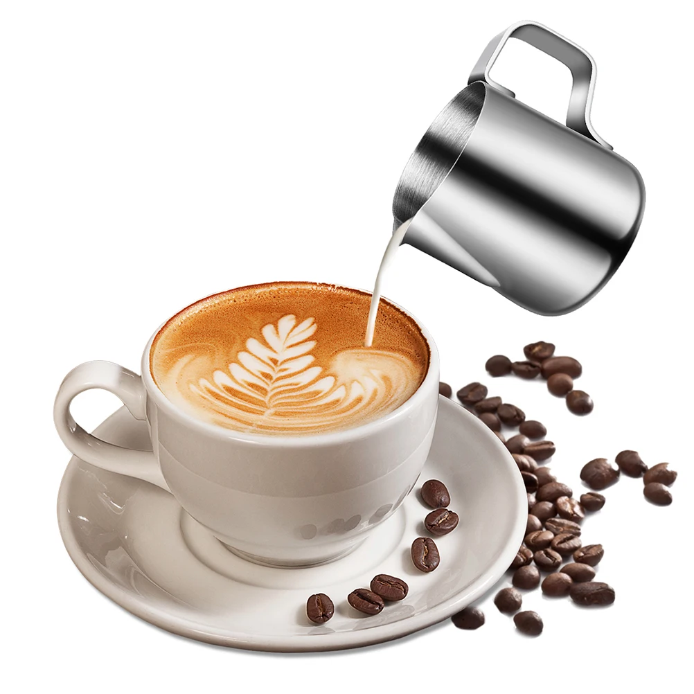 

2Pcs Milk Foam Pourer Stainless Steel Spout Lightweight Portable Dishwasher Safe Cappuccino Latte Maker Milk Frothing Jug Coffee