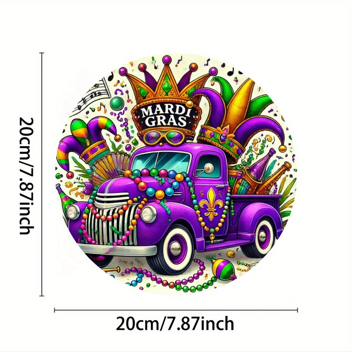 Mardi Gras Round Wall Decor Art Set of 1, Iron Crafted 2D Print, Festive Circular Ornament for Women, Home, Bedroom, Office, Liv