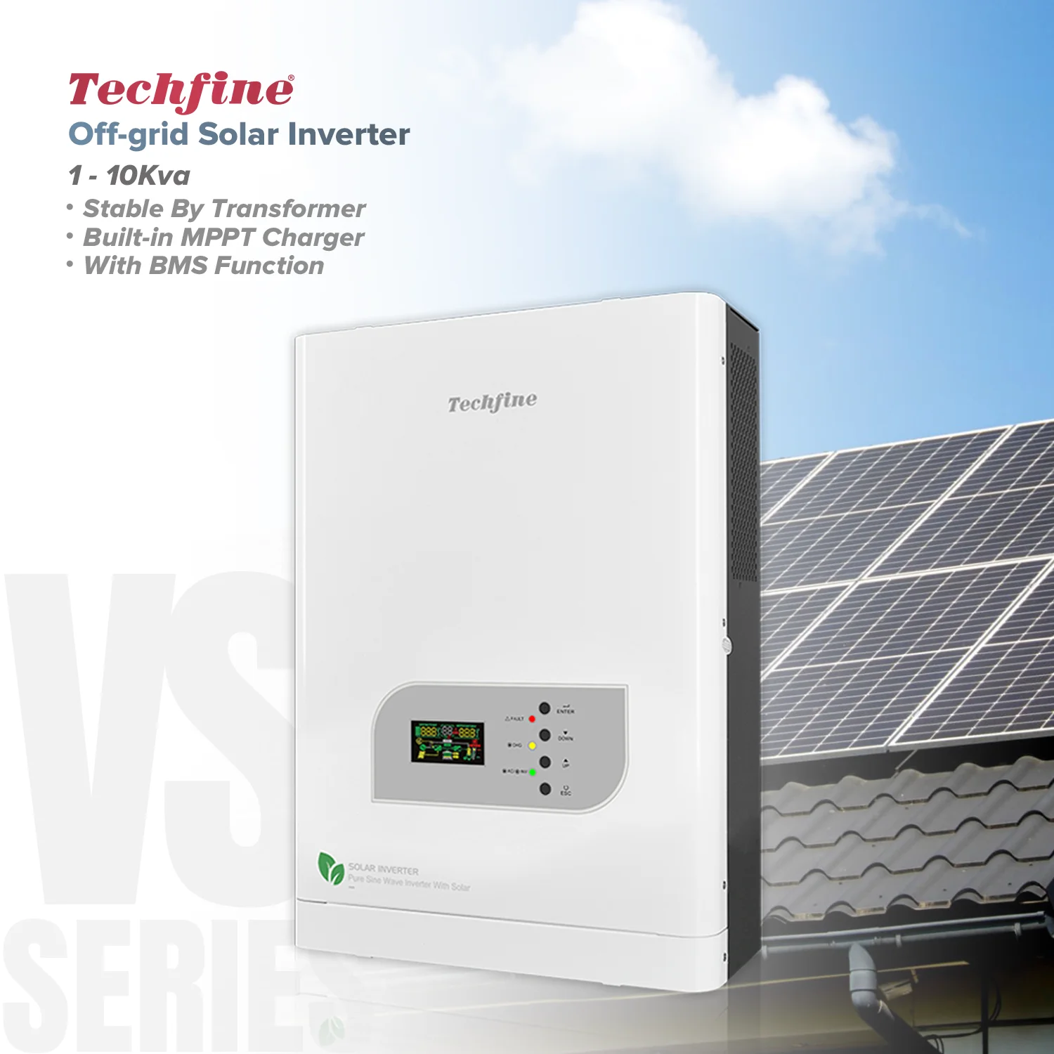 Techfine Popular 3KVA 5KVA 4kw Solar Inverter 24V 48V Pure Sine Wave Off Grid Inverter For Solar System With MPPT Solar Charger