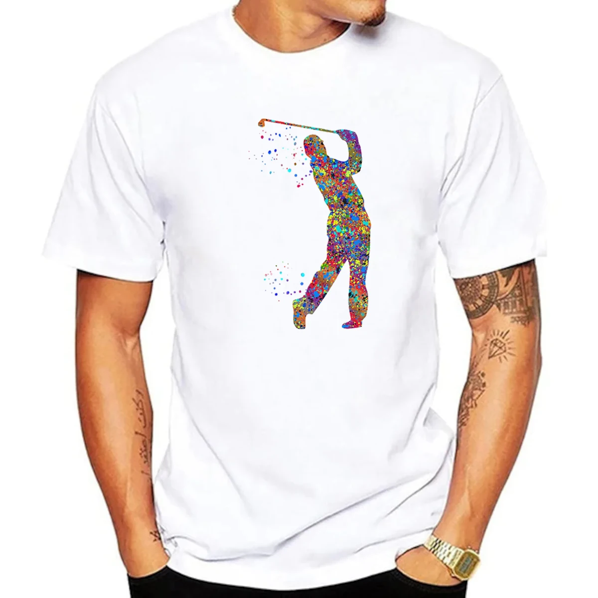 

Golf Player Man Watercolor Print Men's Tshirt Fashion Trend Youth Boys T-shirt Summer Men t-shirt Short sleeved Top Wholesale