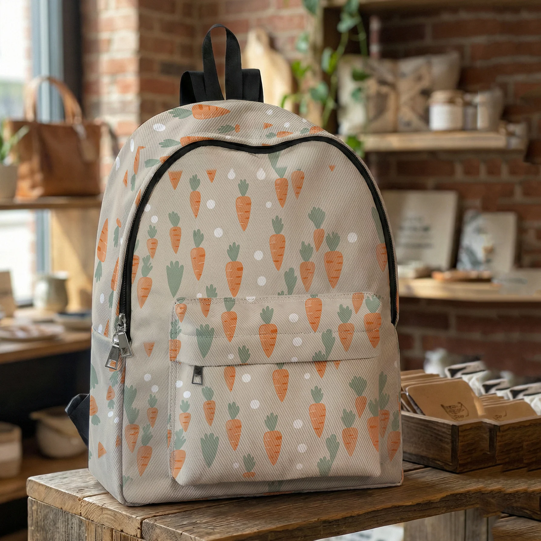 Cute Carrot Print Backpack for Kids Lightweight Casual School Bookbag Large Capacity Travel Daypack Student Rucksack