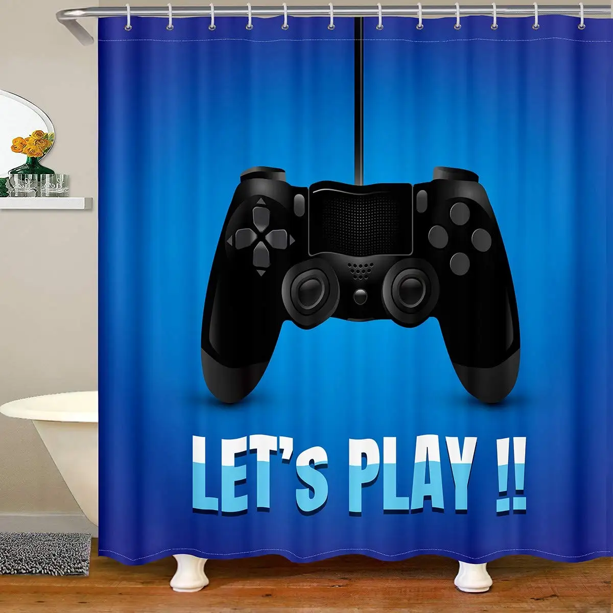 

Kids Video Games Shower Curtain,Boys Gamer Printed Bathroom Curtains Gaming Controller Pattern Bathroom Shower Curtain 72" W x