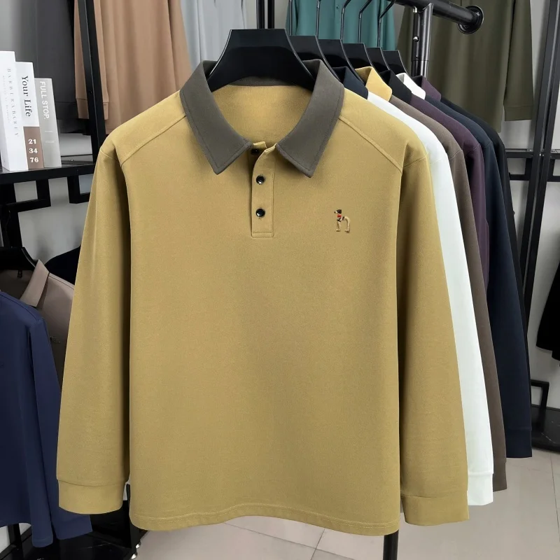 Hochwertiges Luxus-Langarm-Poloshirt für Herren, Frühling-Herbst, neuer Trend, Markenprodukt mit niedlicher Hundestickerei, koreanisches Casual-T-Shirt mit Reverskragen. – Detail 8