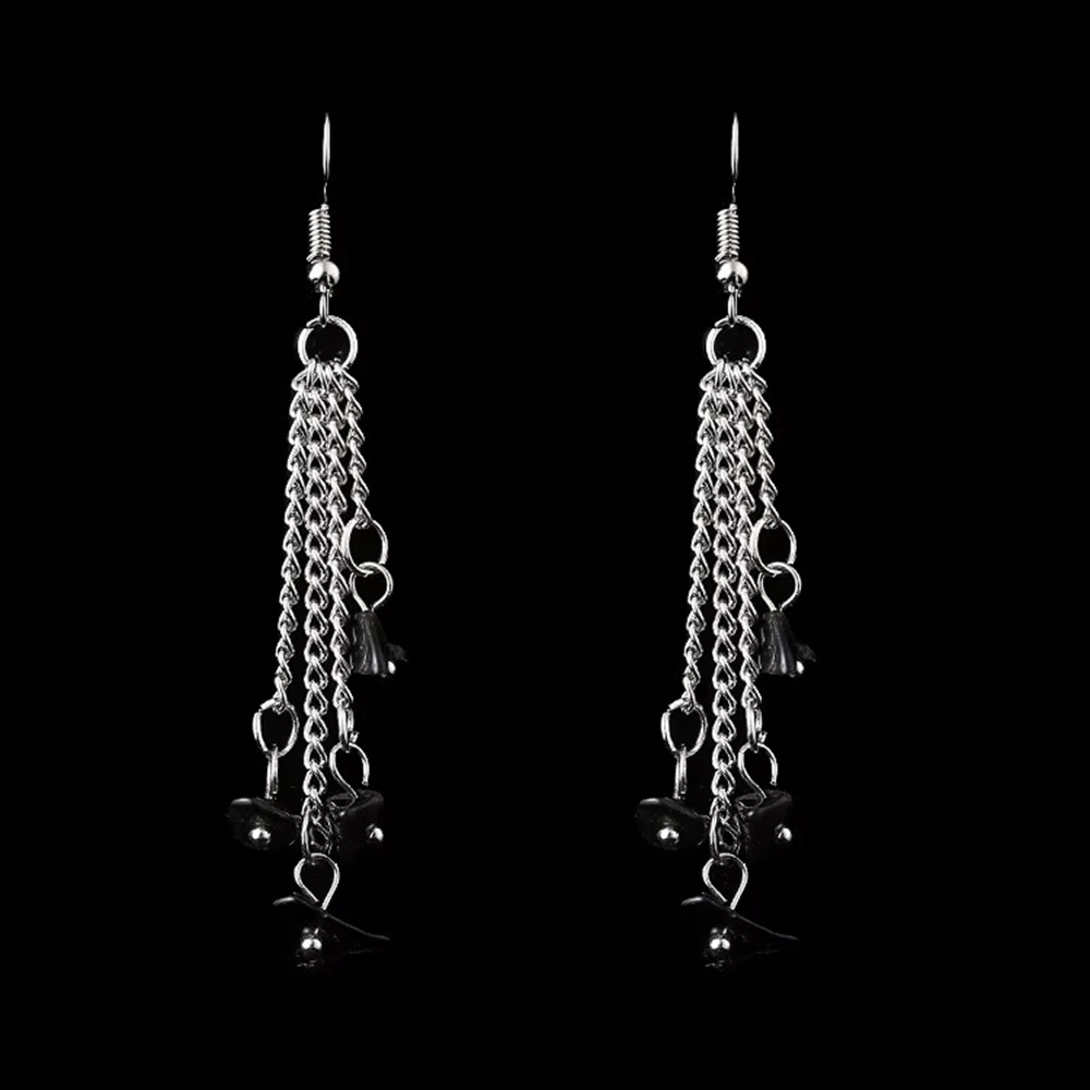 Brincos franjas longas artesanais para mulheres, joias de pedra natural, camadas múltiplas, borla chips, quartzo rosa, presente