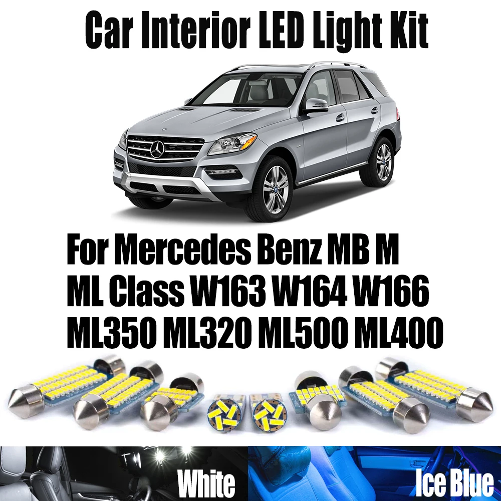 Canbus لمرسيدس بنز MB M ML الفئة W163 W164 W166 ML350 ML320 ML500 ML400 لمبات السقف سيارة LED الداخلية خريطة قبة طقم إضاءة