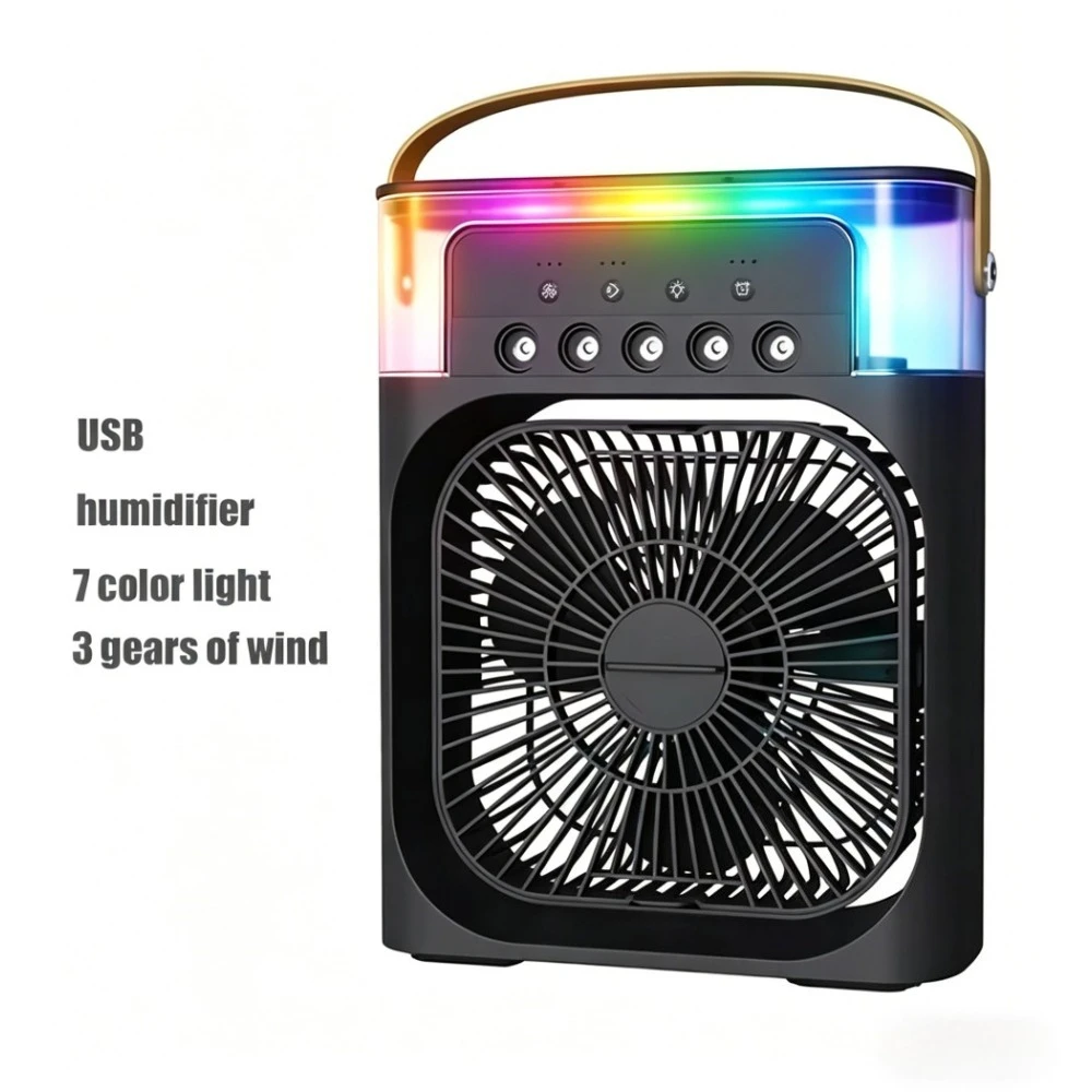 New 3 In 1 Black Fan AIr Conditioner Household Mini Air Cooler LED Night Light Portable Humidifier Air Adjustment Fan Office Fan