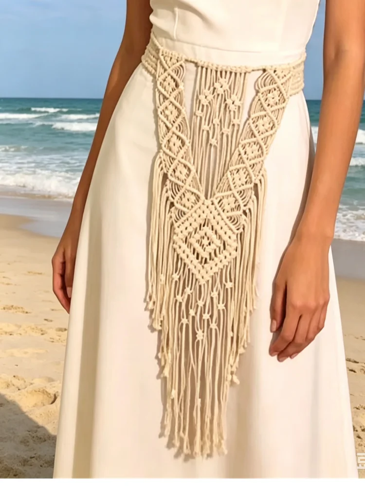 

Boho Mesh Tassel Hand Woven Waistband,Western Denim Style Belt, Fashion Tassel Accessory for Bikini Skirt Holiday Street Jeans