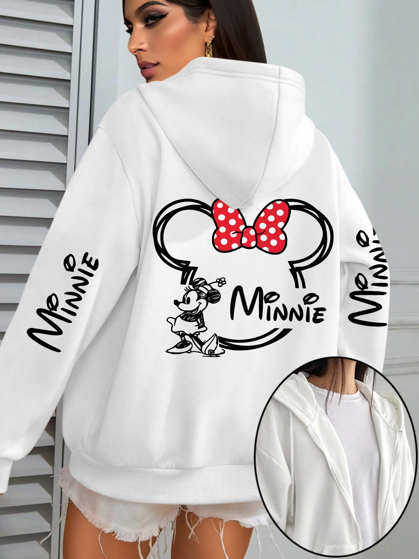 

Disney Minnie Mouse Zipper Hoodies Fleece Sweatshirt Fleece Women's Men Cotton Autumn Winter Pullover Oversize Coats Sweats Top