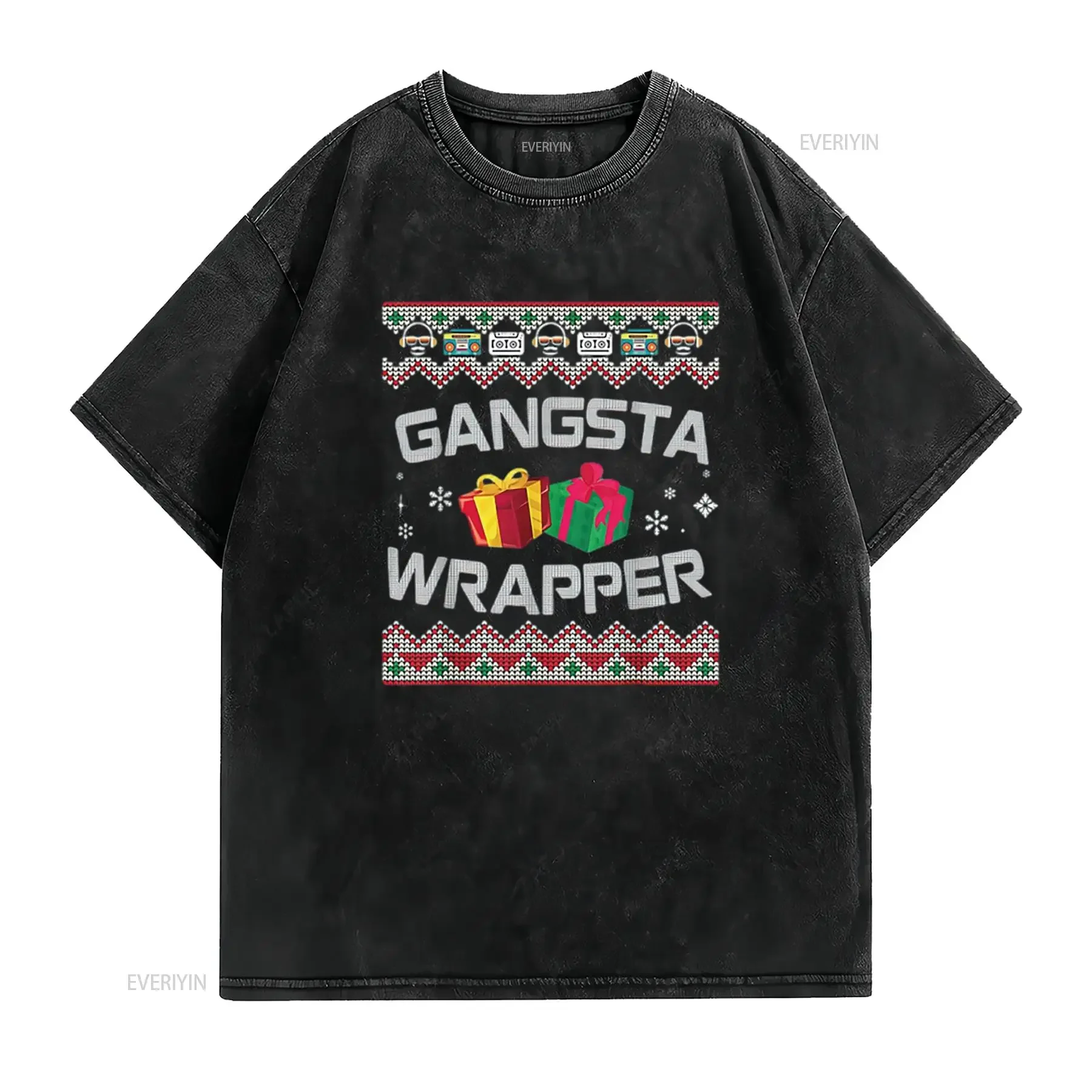 Gangster Wrapper Merry Christmas Rapper Gangsta Sweater Womens T Shirt Black vintage Washed Unisex Versatile Comfortable homme