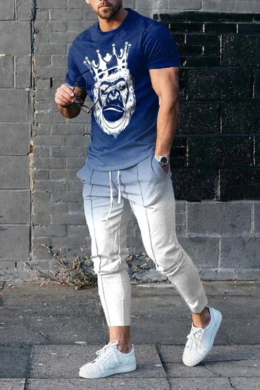 Men's Fashion T-Shirt Black Gradient Queen 3D Printed Men's Sets Casual Suit