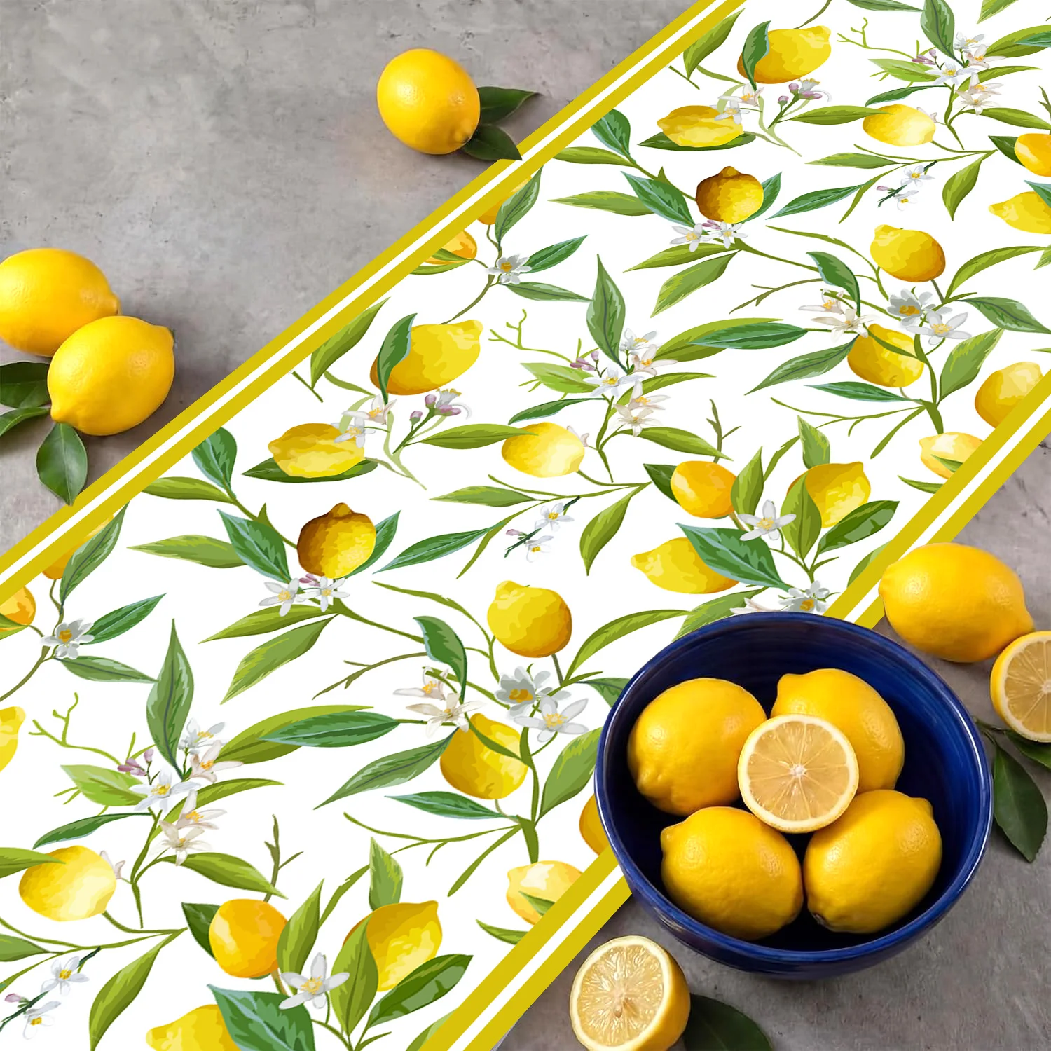 Lemon Fruit Table Runner for Summer Party Decor with Lemon Decorations for Kitchen Home Dining Picnic Outdoor Party Decor