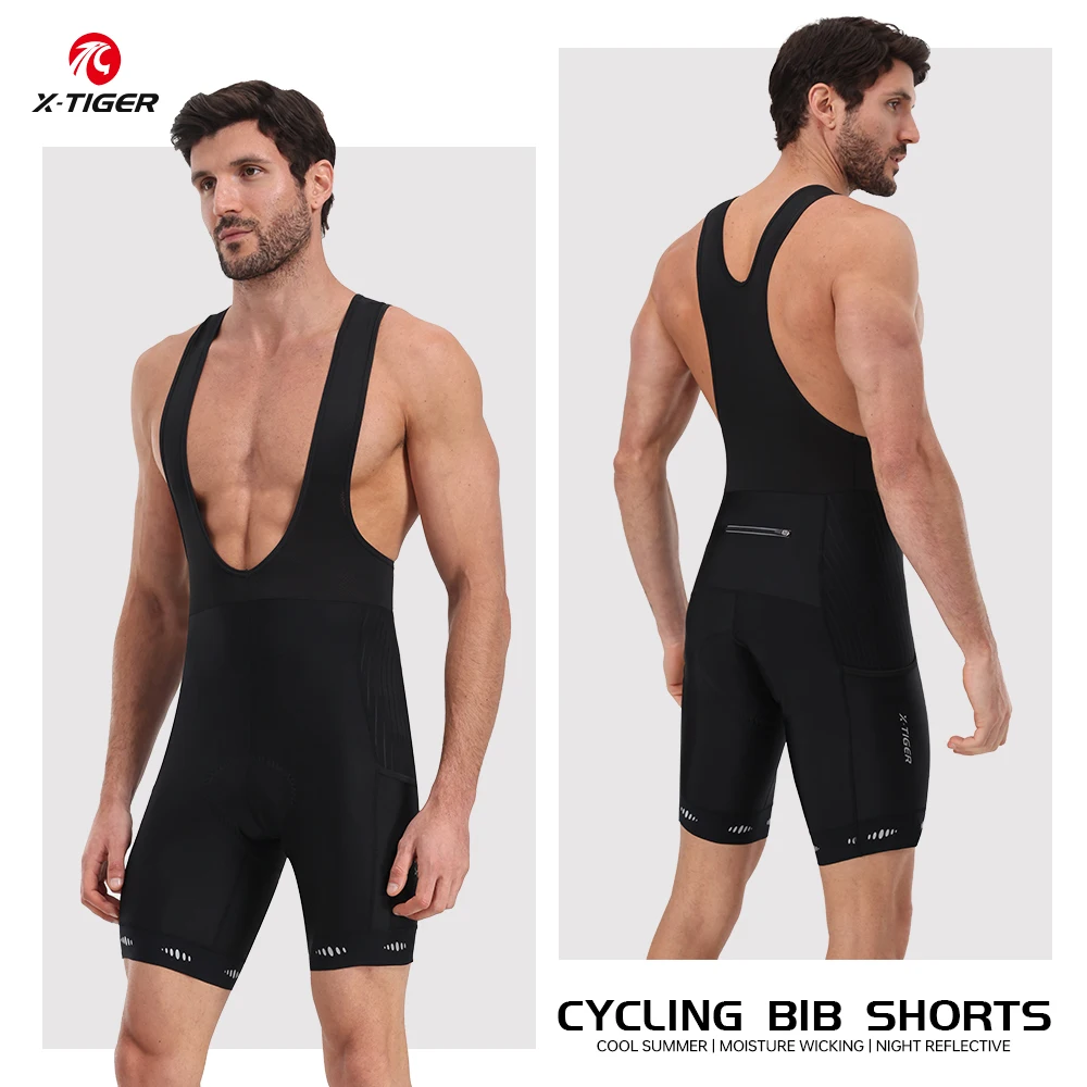 X-TIGER Men Cycling Bike Bib Short 5D Padded Shockproof Bicycle Bib Tights Breathable Quick Dry 3 Pockets Road MTB Riding Shorts