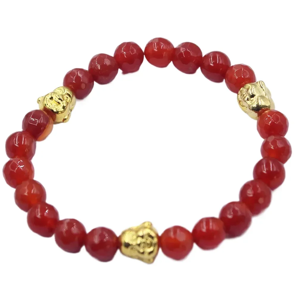 8mm 7-8inch Round Carnelian Red Natural Agate Onyx Stone Buddha Yoga Healing Women Men Jewelry Gifts Stretch Bracelets