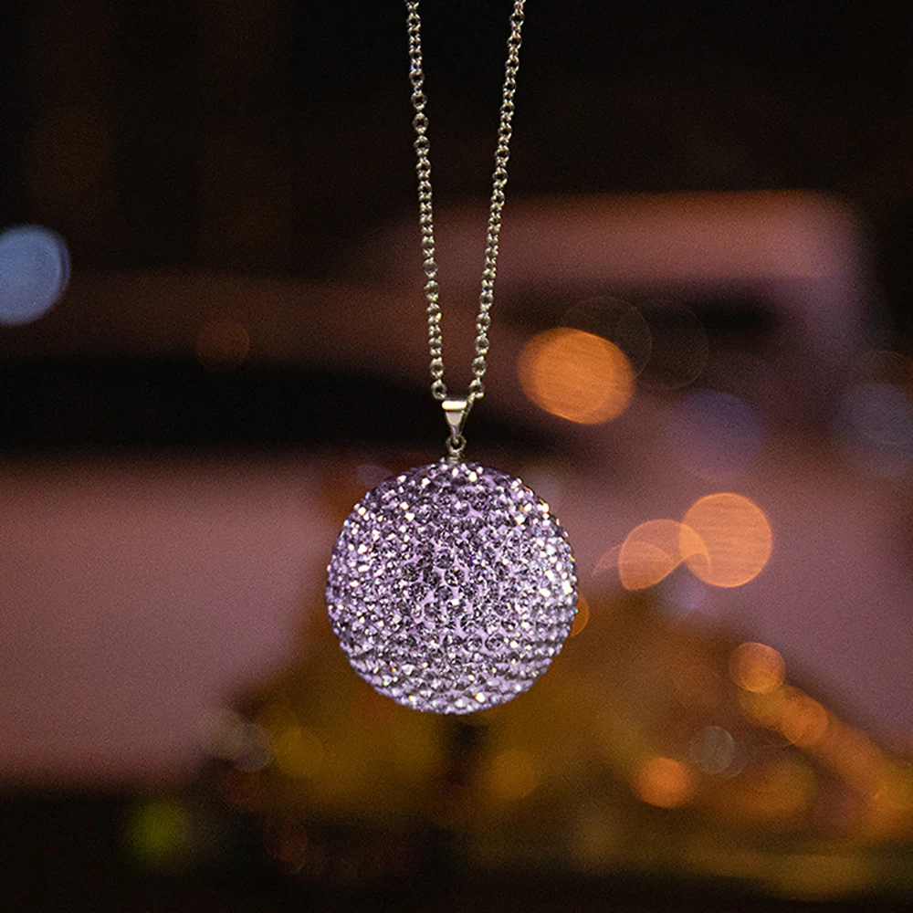 Car Crystal Ball Pendant Cross-border Bling Diamond-encrusted Car Rearview Mirror Full of Diamond Decoration Ornaments