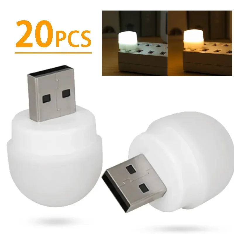 1-20Pcs Mini USB Night Light LED Warm White Protection Bedroom Eye Protection Reading Light USB Plug Computer Mobile Power Lamp