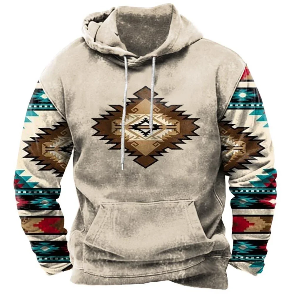 Vintage Tribal Style Men\'s Hoodies Sweatshirt Spring Autumn New Loose Pullover Casual Jacket Streetwear Fashion Oversized Tops