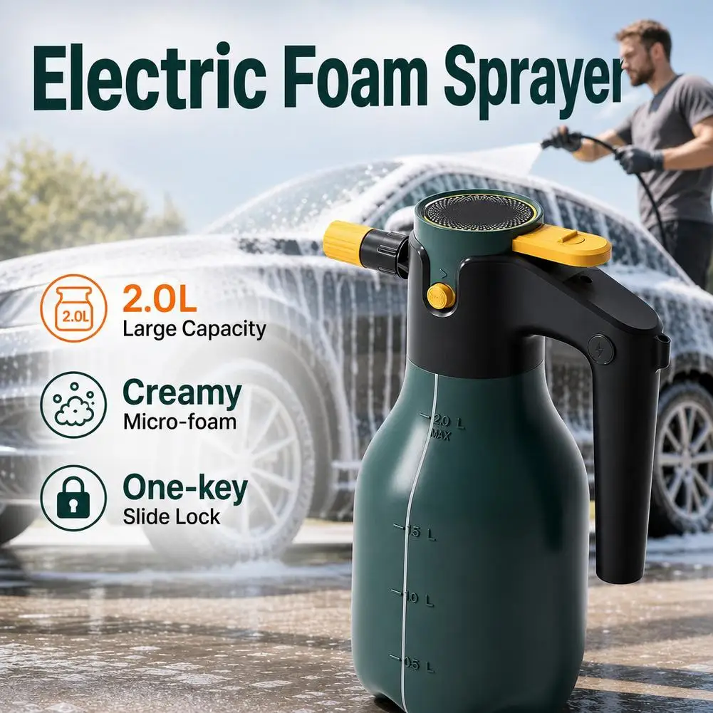 Upgraded 2L Electric Foam Spray Bottle 60° Adjustable High Pressure Car Wash Cannon for Vehicle/Home/Garden Cleaning Sprayer