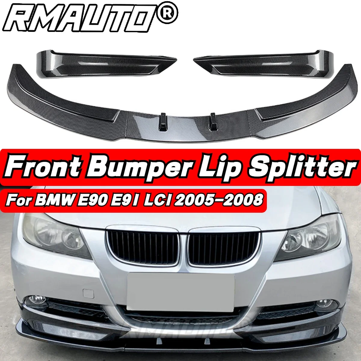 

5Pcs E90 Car Front Bumper Lip Splitter Diffuser Body Kit Spoiler Bumper Guard Protector For BMW 3 Series E90 E91 LCI 2005-2008