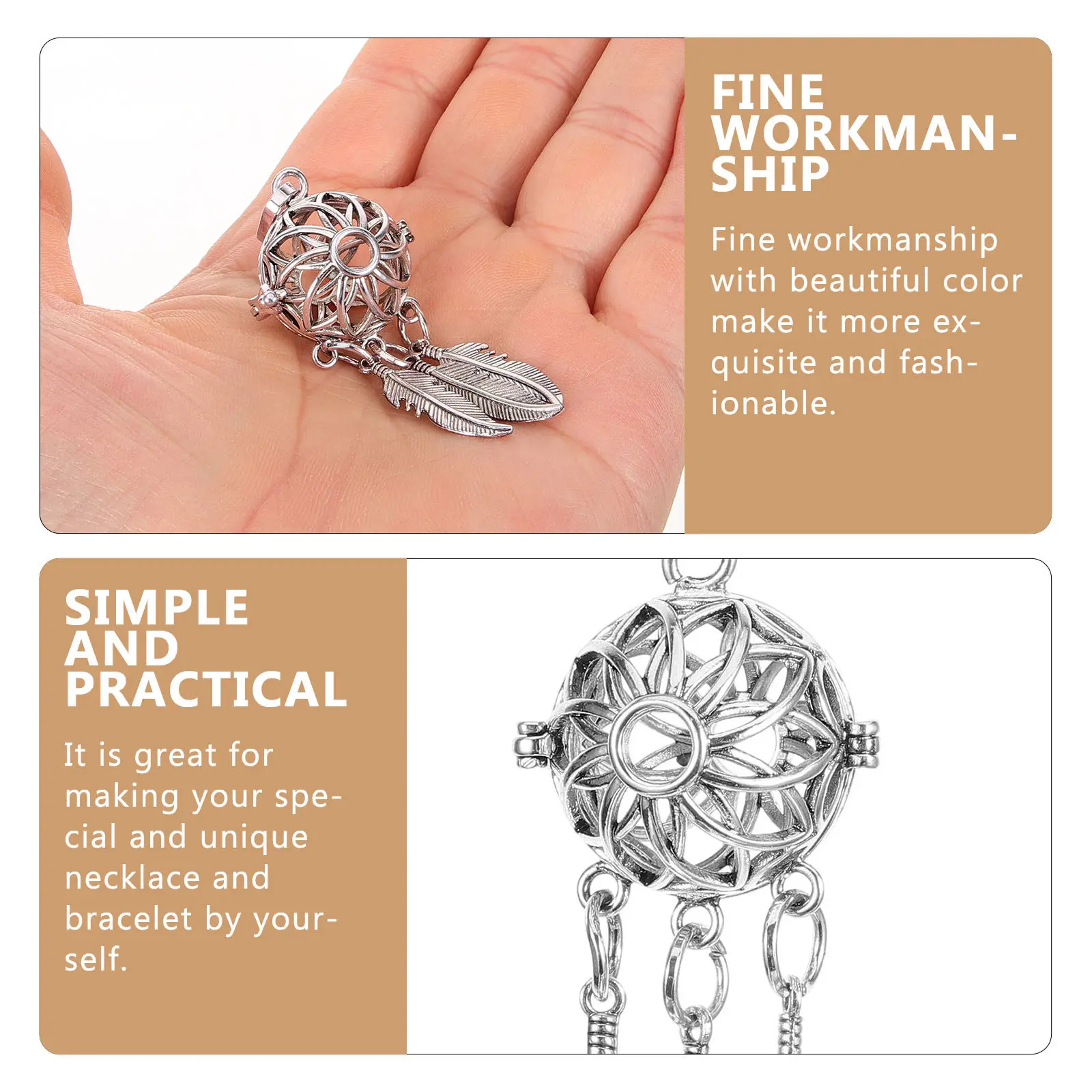 2Pcs Alloy Dream Catcher Pendant Hollow Necklace Charm Openable Aroma Pad Container for DIY Bracelet Necklace Jewelry Material