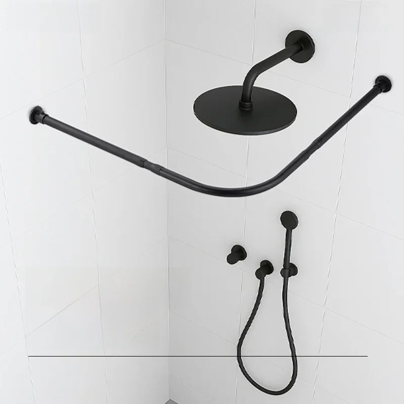 Stainless Steel Expandable Rod for Bathroom Curtain L-Shape Black And White No Drilling Required Suitable for Bathrooms And D...