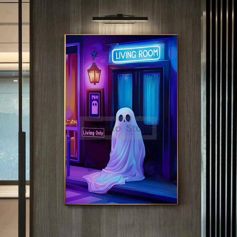 Gothic Funny Neon Cute Ghost Poster Neon Sign Ghost Spooky Prints Canvas Painting Wall Art Pictures Home Room Modern Decoration