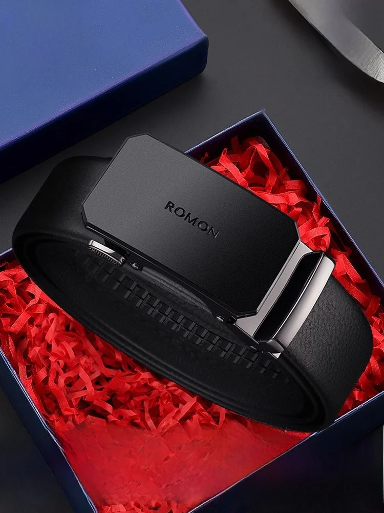 ロモンメンズベルト2026新作純牛革ビジネス自動バックルレザーウエストベルト男性用ファッショナブルカジュアルベルト