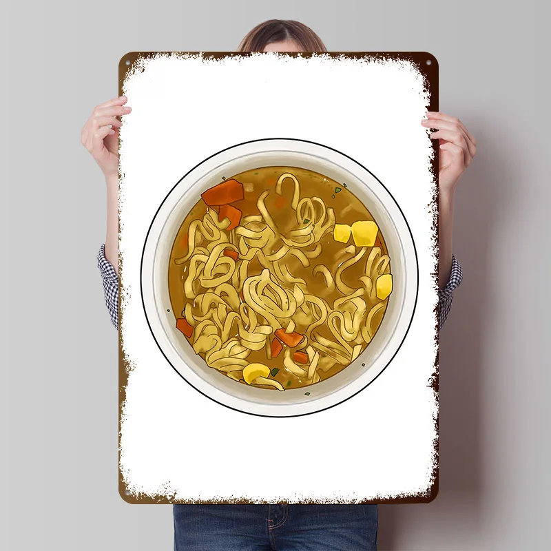 Bowl of Noodles With Vegetables Poster Customized Vintage Metal Signs Wall Art Retro Tin Plaque for Custom Plate Decoration Room