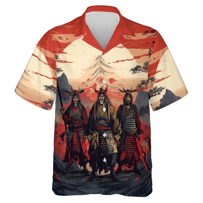 

Japanese Samurai Hawaiian Retro Shirt For Men Vintage Social Blouse 3d Short Sleeve Tops Harajuku Streetwear Summer Man Clothing
