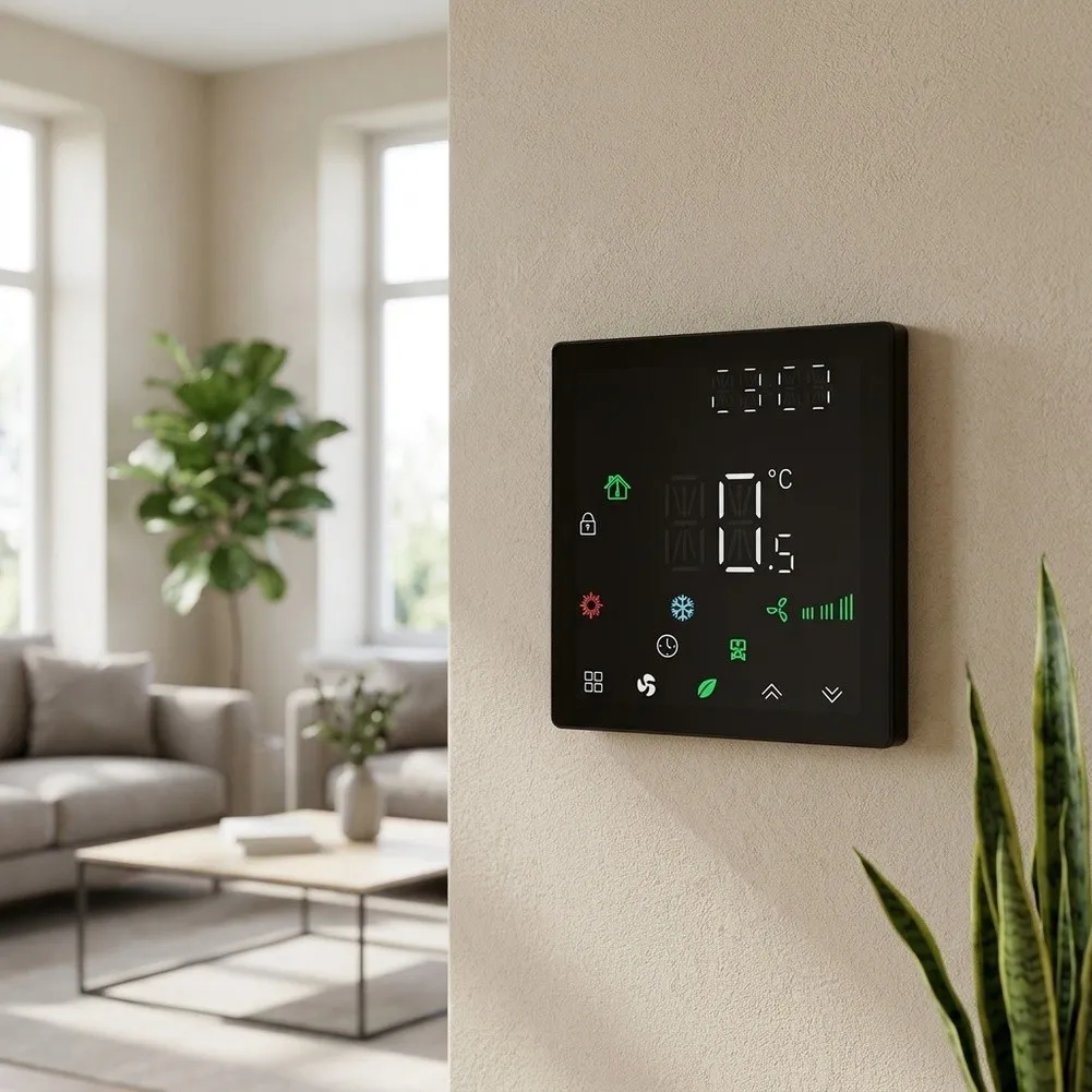 Precision Thermostat for Central AC 230V Rated Systems 5~35C Range LED Display 8.6x8.6x1.4cm Size 3000mA Output