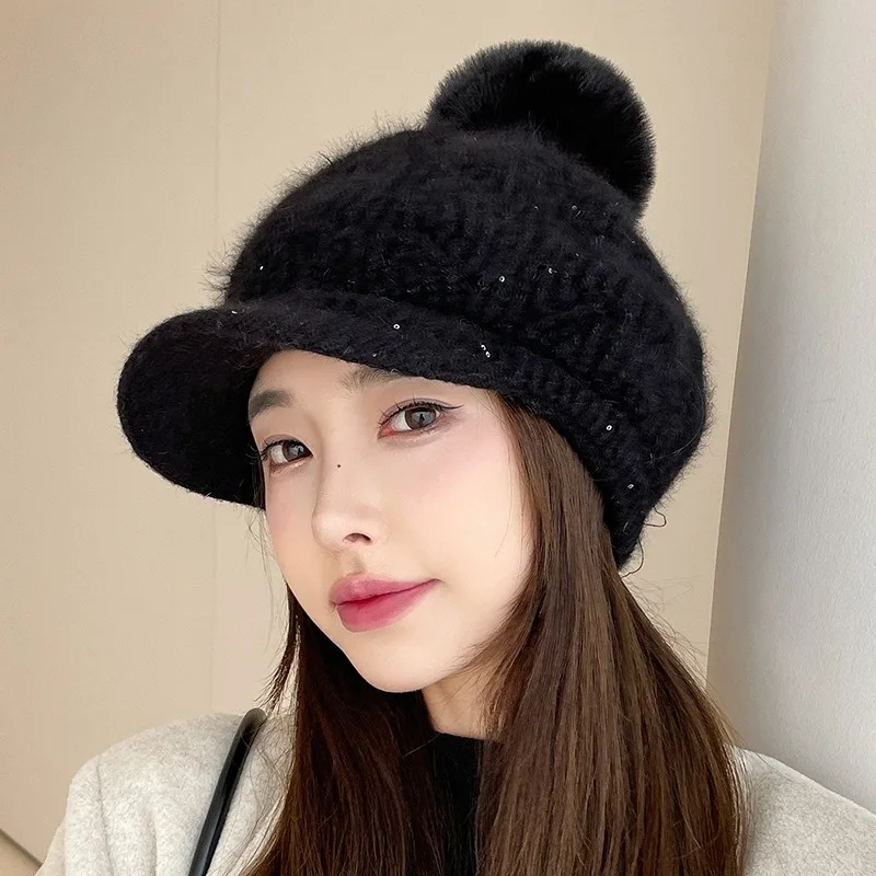 Fashion Unisex Winter Baseball Cap Women Lamb Fleece Luxury Fur Pom Pom Dad Hat Winter Outdoor Warm Hip Hop Dad Cap Gorra 모자