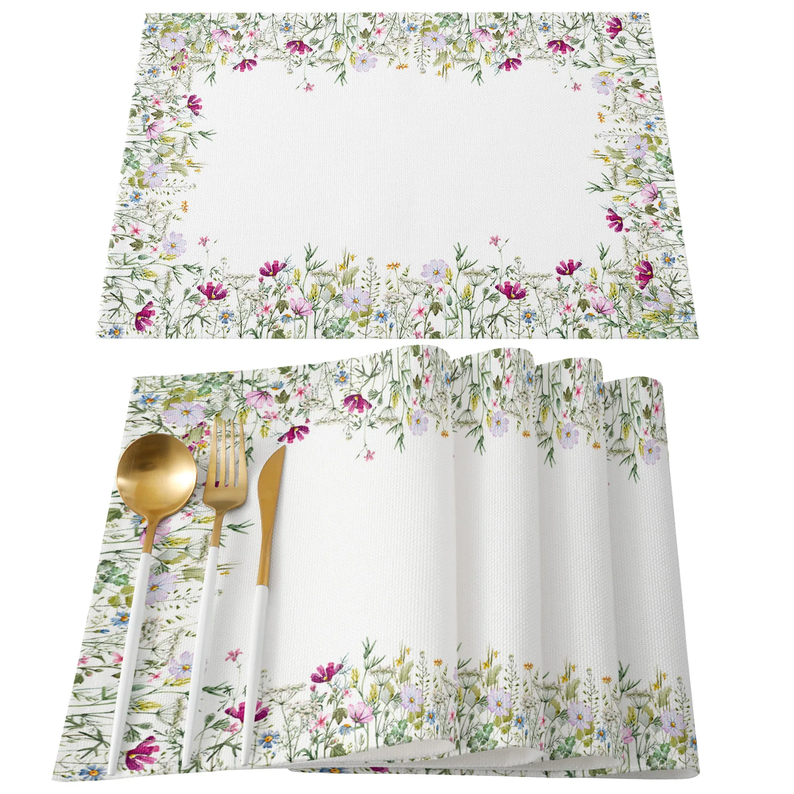 Farm Wildflower Plant Flower Placemat Wedding Party Dining Decor Linen Table Mat Kitchen Accessories Table Napkin