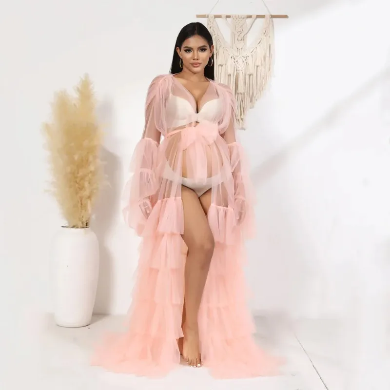 Vestido de pastel de fotografía de maternidad de tul, sesión de fotos de embarazo, Vestido largo de tul, manga larga, tamaño libre