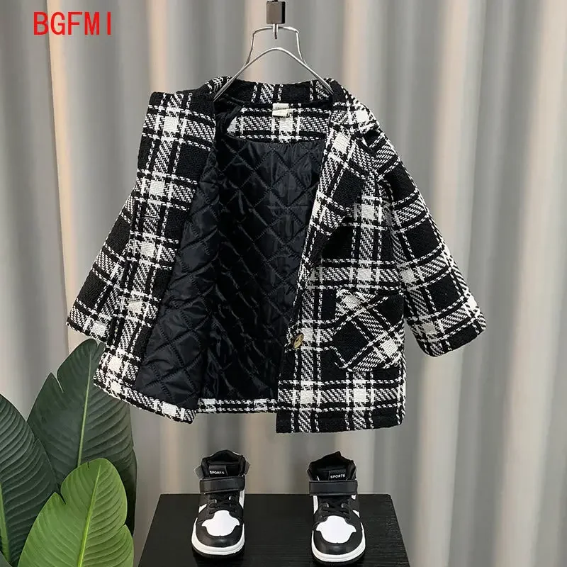 Korean Kids Winter Clothes Thicke New Plaid Woolen Coat Boys\' Warm Jacket Childhood Coats Winter Padding Kids Outerwear 2-11Y