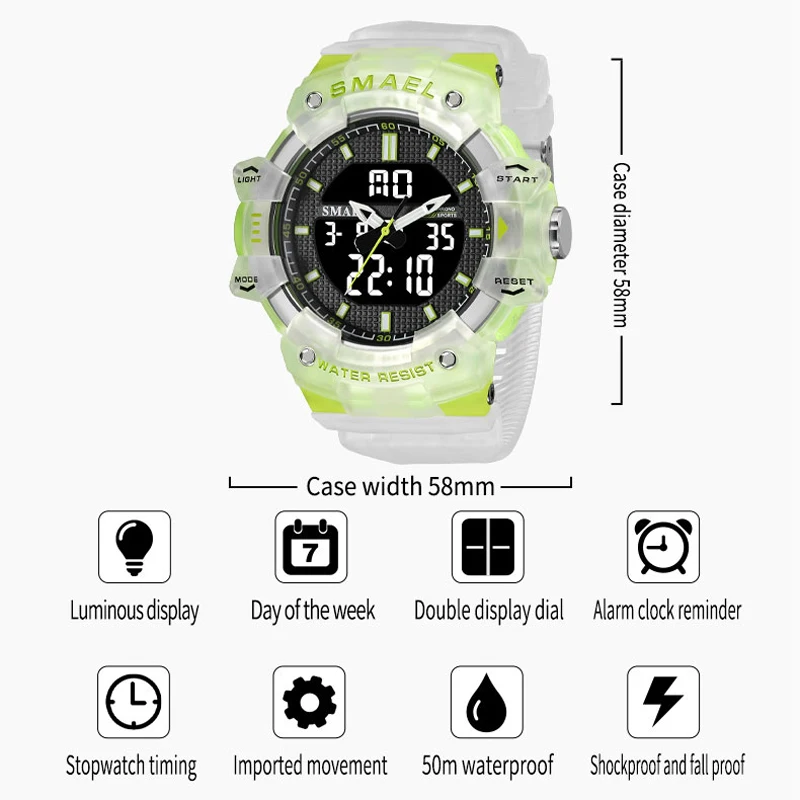 SMAEL Watch for Man Waterproof Sports Dual Display Digital Wristwatch School Student Stopwatch Military Quartz Wristwatches Male