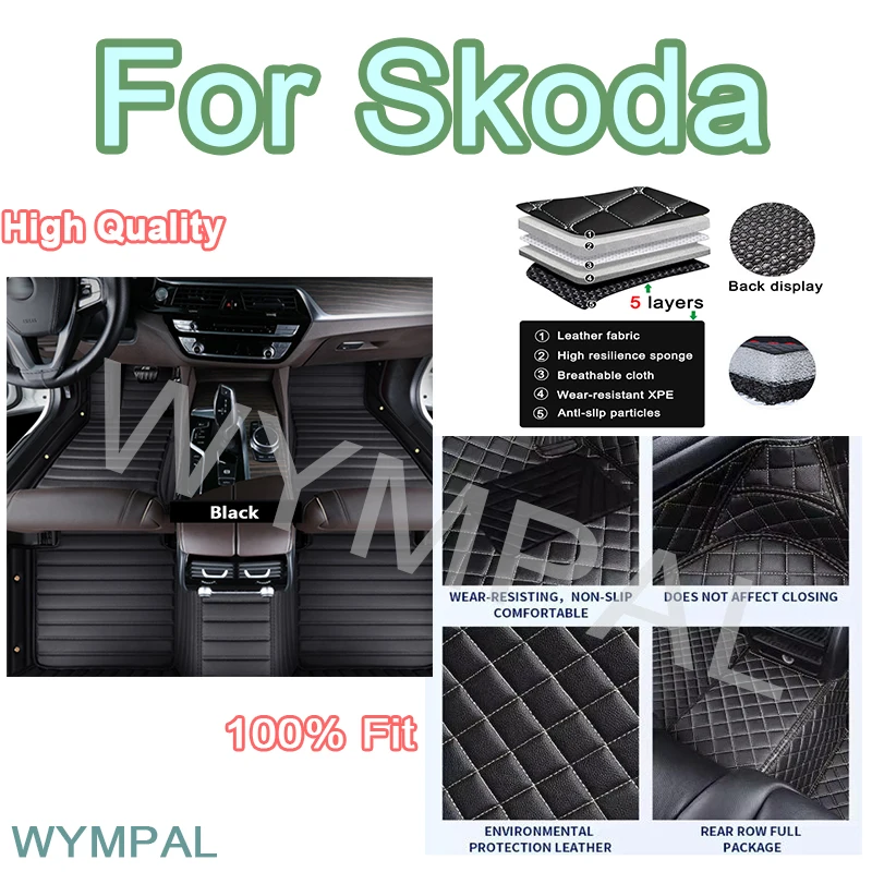 Luxury Custom Car Floor Mats For Skoda Octavia Superb Fabia Kodiaq Karoq Rapid Enyaq accessories interior pads