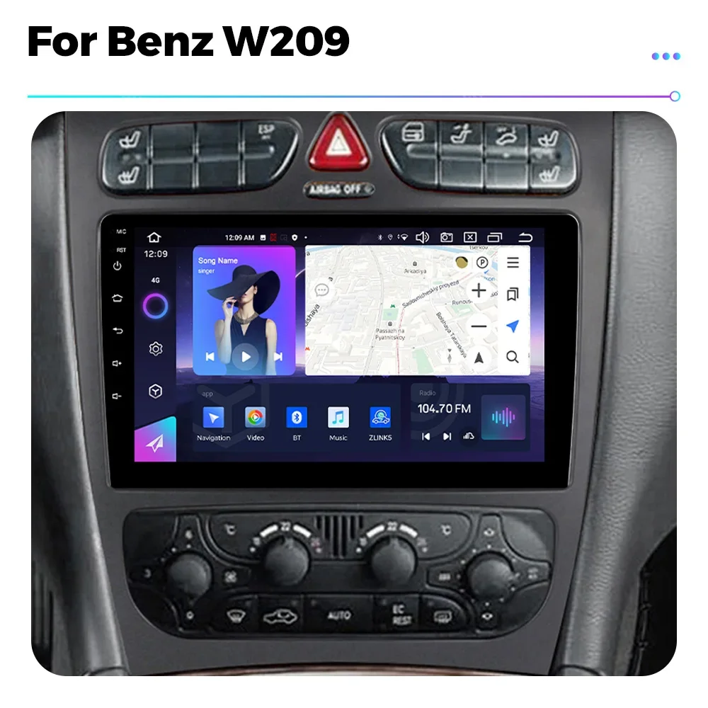 For Benz C-Class C Class W203 Benz W209 C180 C200 CL203 C209 A209 2004-2011 Android 13 Car Radio Multimedia Player Carplay Auto