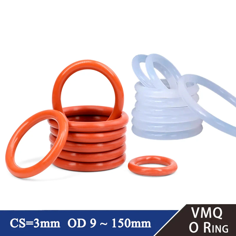 10Pcs Red / White Food Grade Silicone O Ring CS 3mm OD 9mm ~ 150mm Good Sealing Faucet Repair Rubber Washer Gaskets