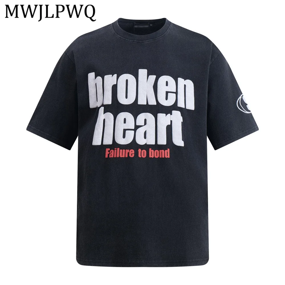 

Футболка с коротким рукавом в американском стиле с буквенным принтом MWJLPWQ, мужская модная свободная повседневная футболка с круглым вырезом, летняя коллекция 2026, шик, 14323