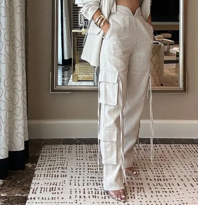 Summer New Two-Piece Fashionable Elegant Loose Solid Color Long Two-Piece Set Simple Retro Long Pants Set for Women