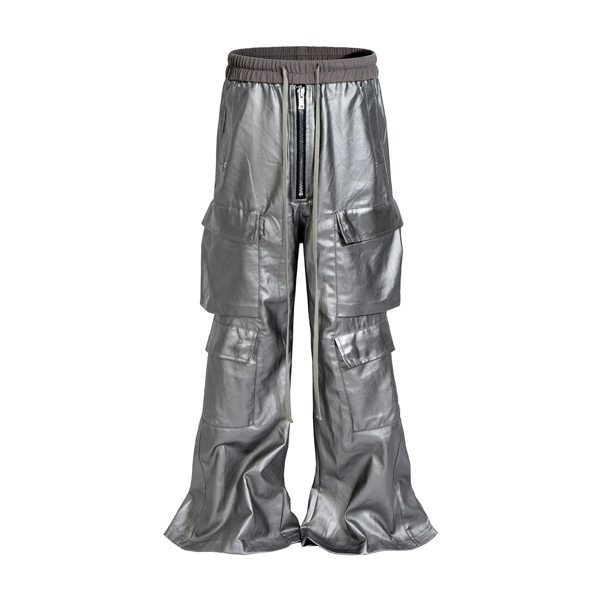 High Street Vintage Matte Coated Cargos  for Men and Women Wide Leg Drawstring Baggy Leather Pants Oversized Cleanfit Trousers