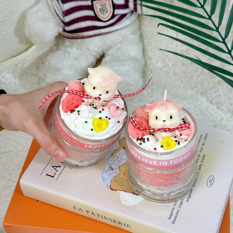 White Peach Oolong Scented Candle. Simulation Cute Dessert Cake Pink Cup Wax Atmosphere Birthday Wedding Souvenir