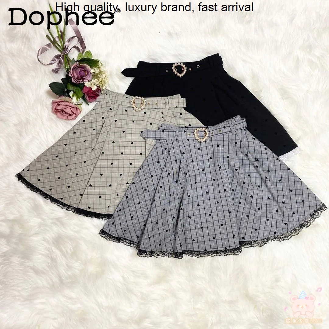 

Love Belt Rolita Heart Printing Puffy Young Women 2023 Spring Summer New All-Match Sweet Japanese Pleated Skirt Student