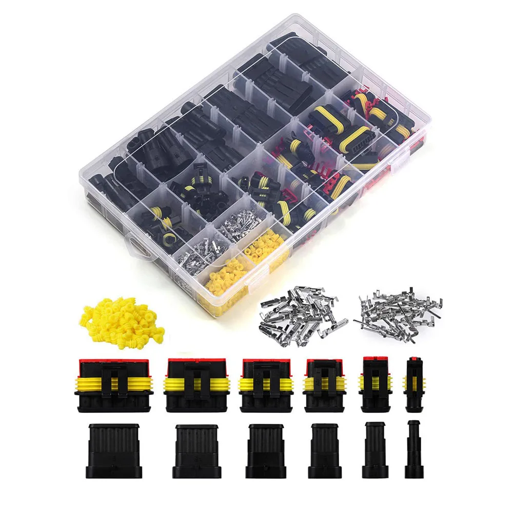 800pcs(50 Sets) Automotive Waterproof  Wire Electrical Connectors Plug Kit 1/2/3/4/5/6 Pin with Ratcheting Wire Crimper Pliers