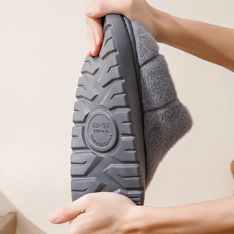 Große Größen 50 51 Winter-Hausschuhe für Herren mit Dicker Sohle, Warme Indoor-Paarschuhe, Rutschfeste Flache Plattform-Baumwollpantoffeln – Detail 3