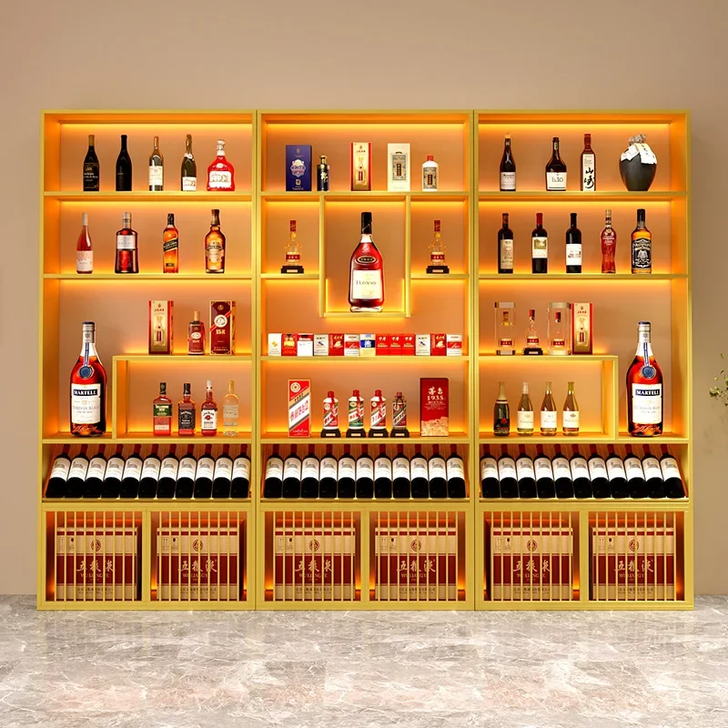 Customized floor-to-ceiling wine rack ry tobacco and  cabinet Wrought iron  rack Baijiu red