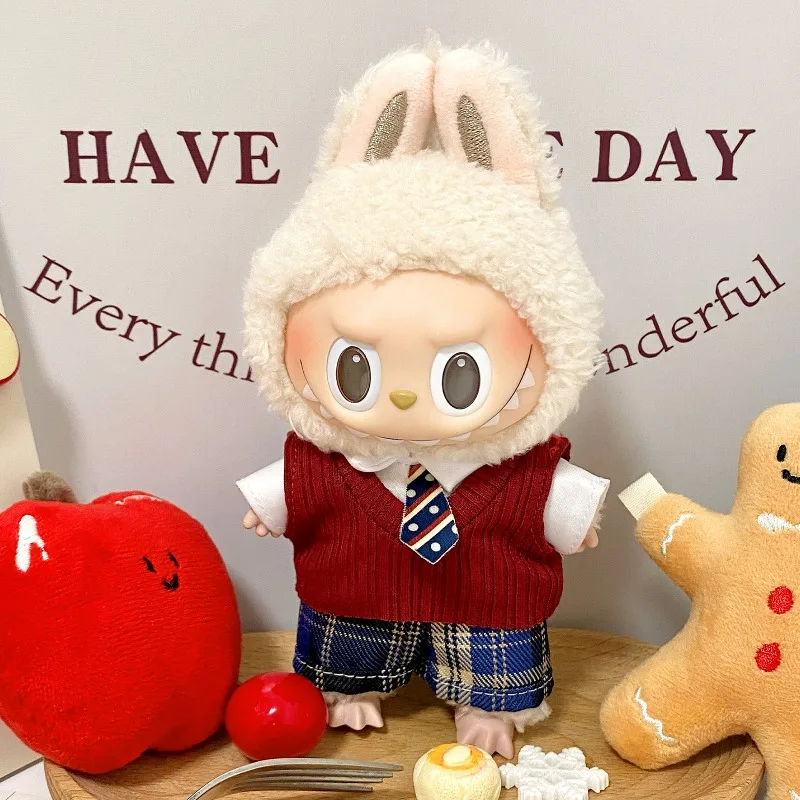 

For 17cm Labubu Doll Clothes Fashion Uniform Dresses Color Match T-shirts Dolls Accessories Cute Decoration Little Clothes