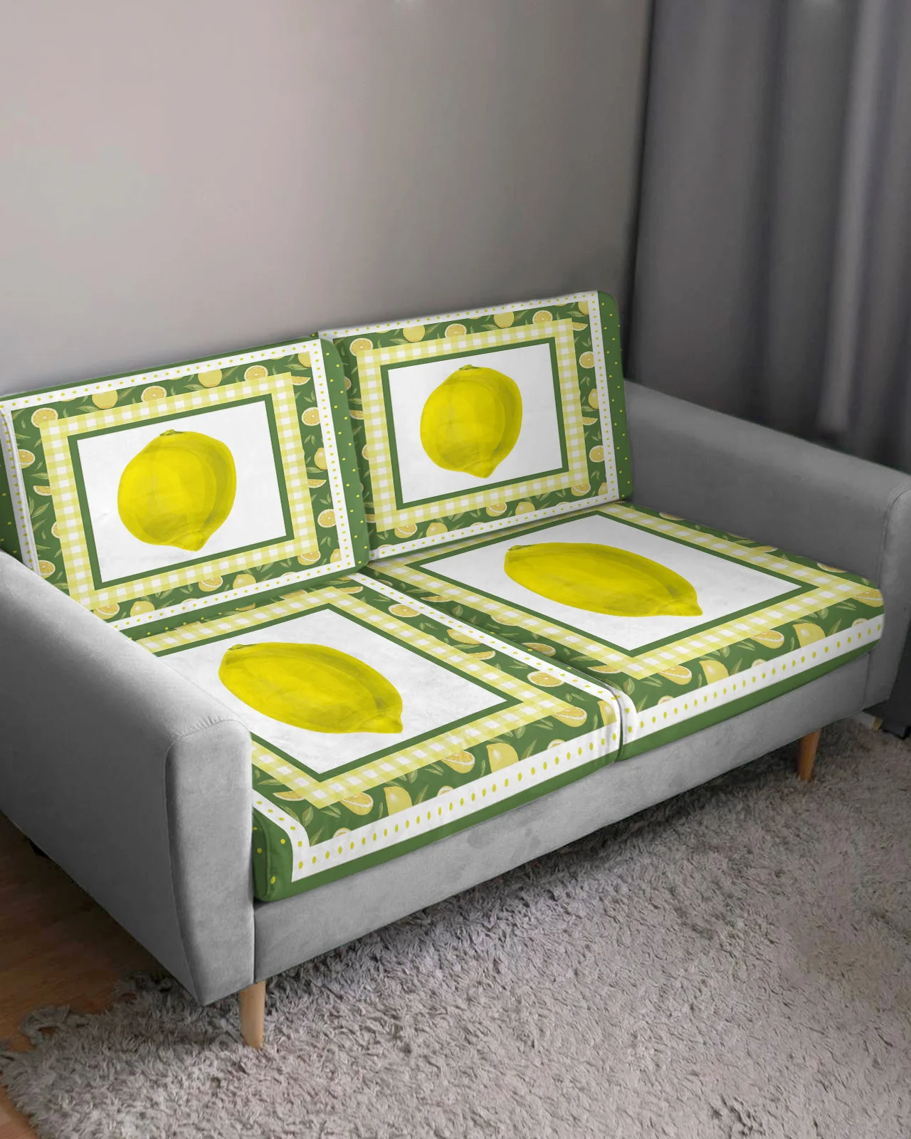 Lemon Fruit Polka Dot Lattice Sofa Seat Cushion Cover Furniture Protector Stretch Sofa Cover Elastic Sofa Slipcovers